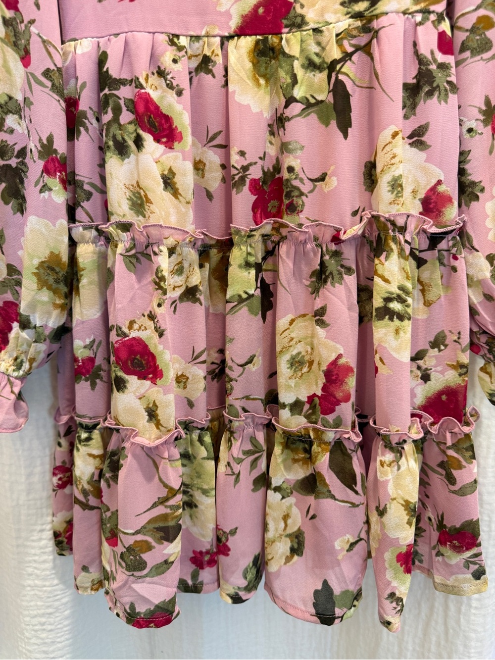 LUSH Pink Floral Open Back Tiered Mini Dress Long Sleeve - Picture 2 of 7